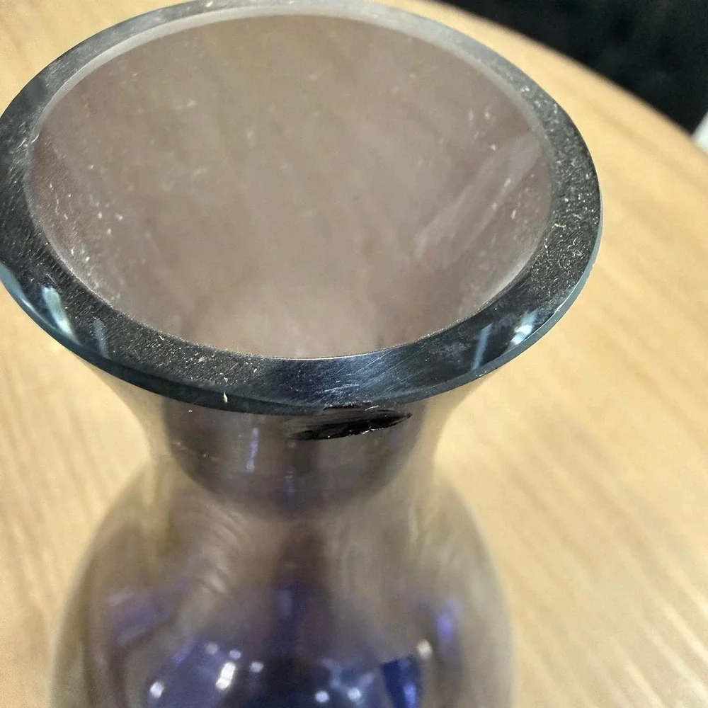 TARNOW POLAND AMETHYST Purple ART GLASS VASE WITH CLEAR BASE Heavy